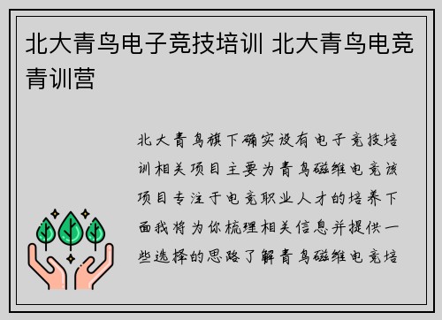 北大青鸟电子竞技培训 北大青鸟电竞青训营